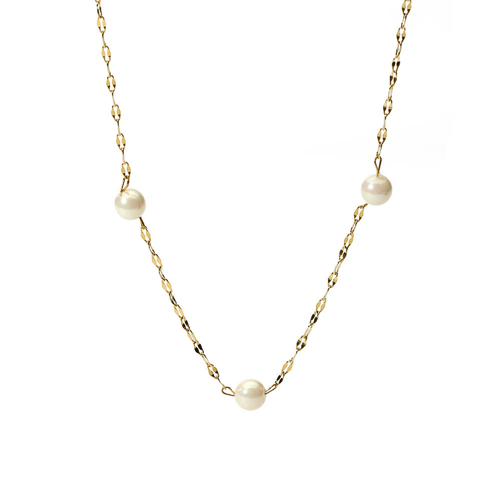 Plated Mother of Shell Bead Charm Women Necklace Gold Dainty Stainless Steel Free for Summer 18K Opp Bag Link Chain Tarnish Free
