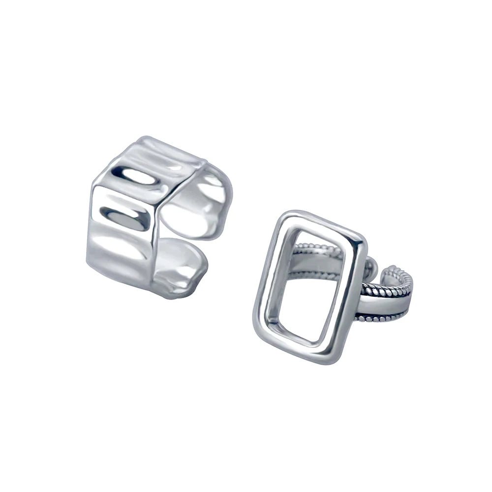 S925 Sterling Silver Geometric Thai Silver Rectangular Ring Fence Old Hollow Opening Women's Hand Jewelry