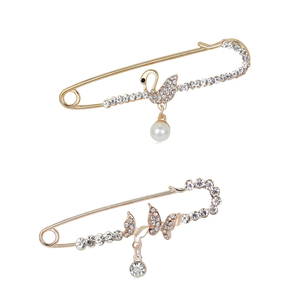 Elegant Fashion Crystal Dress Rhinestone Decoration Cute Buckle Pin Lapel Pin Collar Women Girl Pins for Clothing Ornament