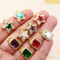 CZ8205 18k GOld Plated Big Diamond CZ Micro Pave Statement Star Rectangle Charm Pendants with Large Cubic Zirconia in Middle