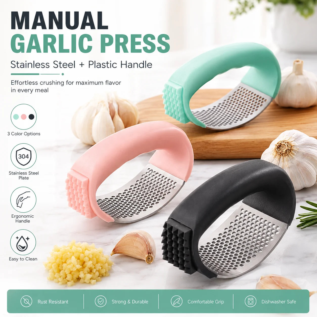 Wholesale Manual Stainless Steel Plastic Handle Garlic Press Garlic Crusher