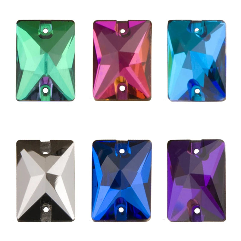 Rectangle 3250 Sew on Crystal Strass13x18mm 18x25mm DIY 2 Holes Mirror Rhinestone Glass Sewing Stone Sew Textil  Rhinestones for