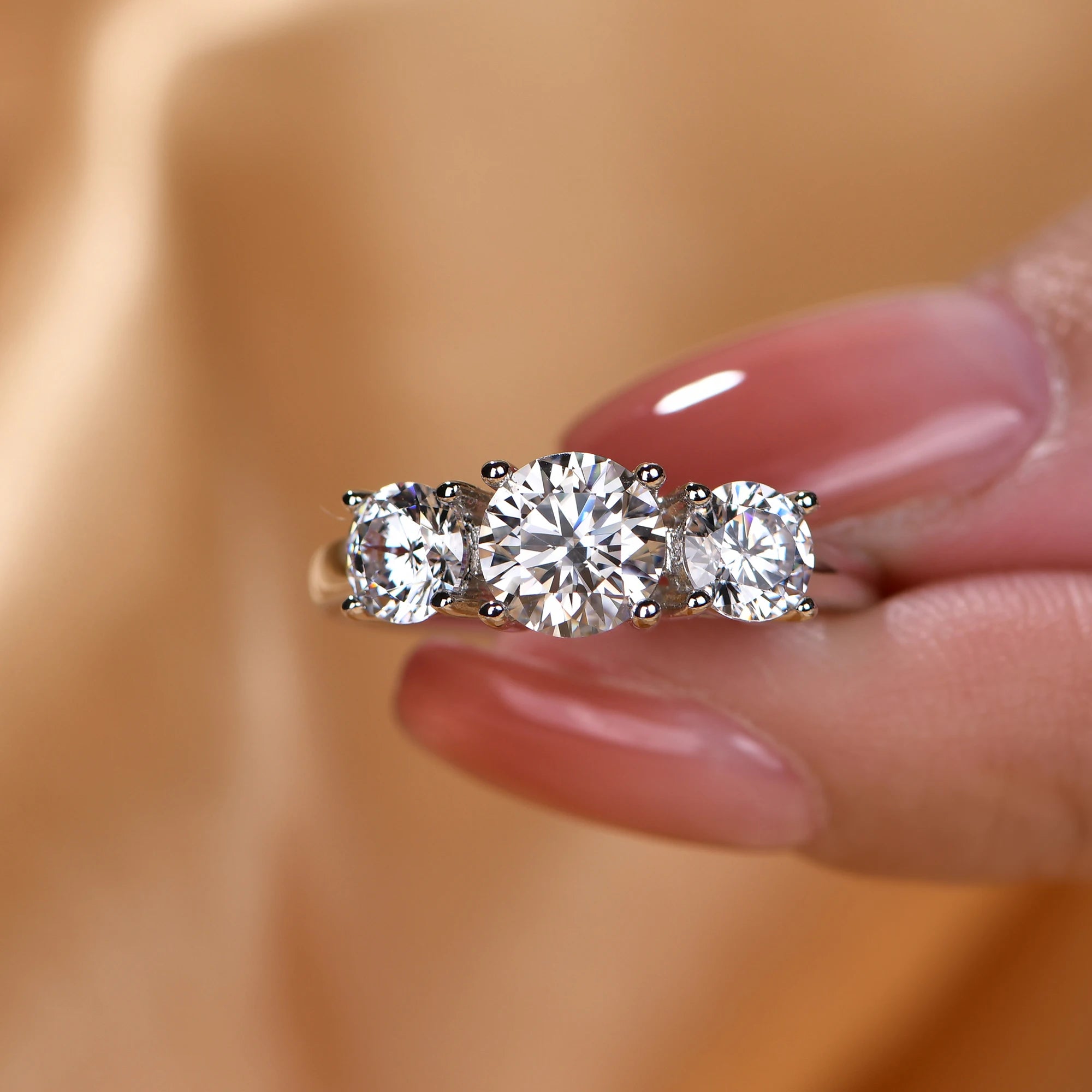 925 Sterling Silver 3 Stone Moissanite Diamond Engagement Ring for Women