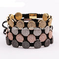 Renting Jewelry Making Luxury CZ Pave Round Charm Woven Handmade Custom Logo Bracelet for Men Women