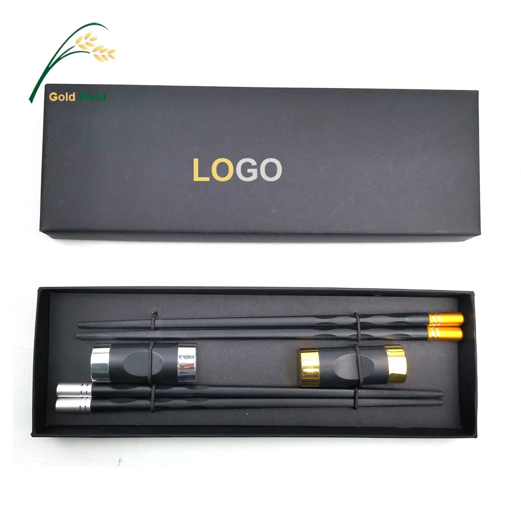 High Quality Customized Metal Chopsticks Holder Gift Set Dishwasher Safe with Gold Silver Fiberglass Head Quality Chopsticks Box