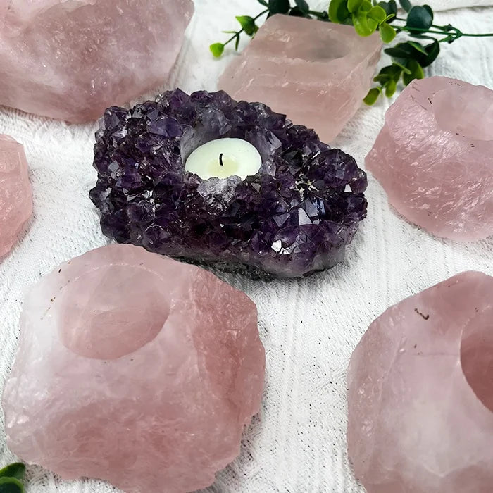 Natural Quartz Gemstone Rough Crystal Healing Stone Amethyst Cluster Candlestick for Home & Wedding Decor