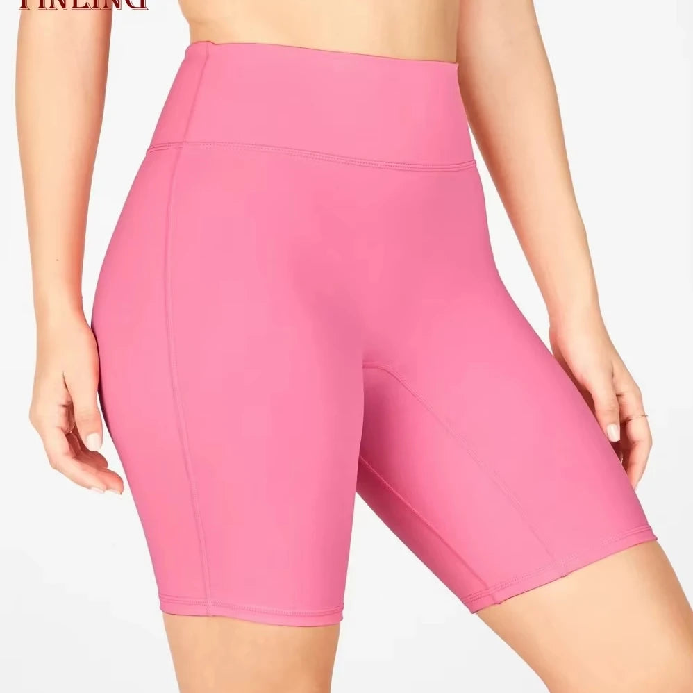 Women's Hip-Lift Belly Shaping Yoga Shorts Elastic Waist Sports Cycling Pants Outdoor Breathable Solid Short Leggings