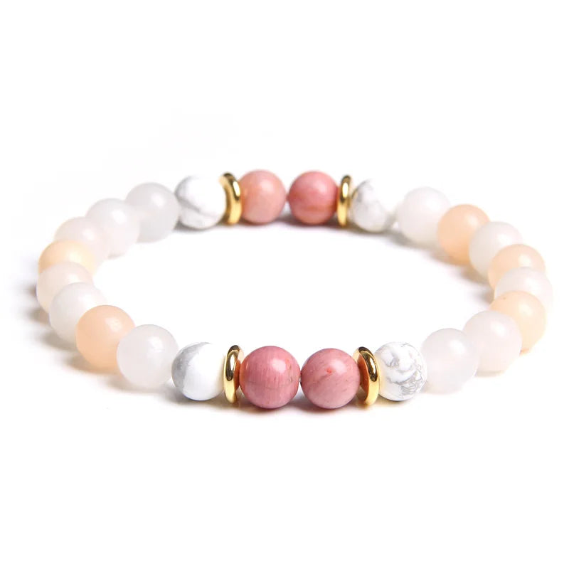 8mm Wholesale Natural Gemstone Bracelet Howlite Rhodonite Beads Golden Copper Spacer Jewelry Elastic Bracelet
