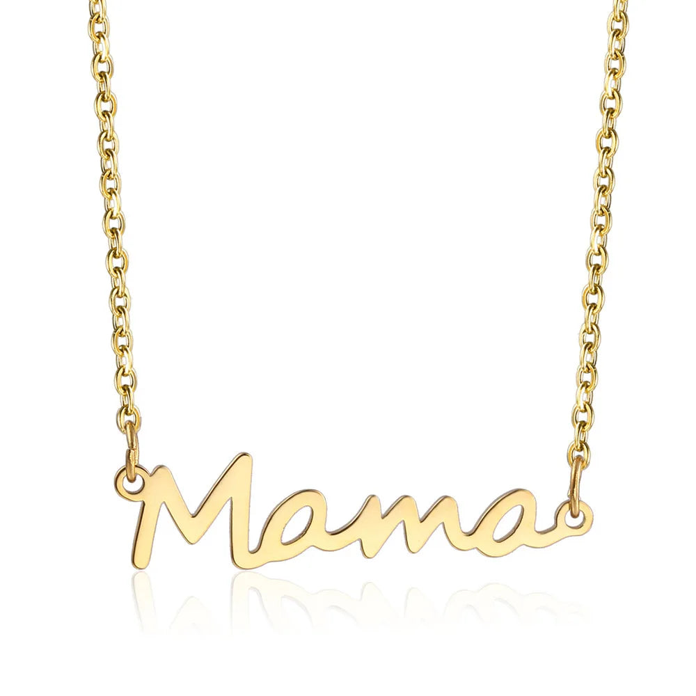 Stainless Steel Trendy Power Mama Pendant Necklace for Women's Mother's Day Gift