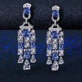 925 Silver Cubic Zirconia Sapphire Blue Stone Drop Earrings Big Blue Stone Earring