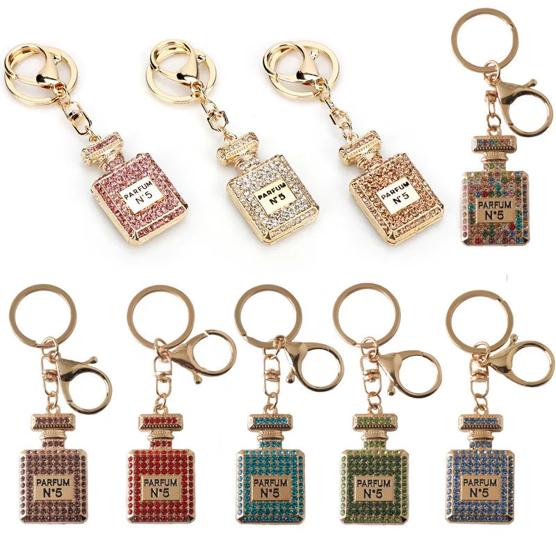 Popular Personalized Keychains Diamond Car Pendant Keychain Charms Perfume Bottle Key Chain Women's Bag Pendant Jewelry