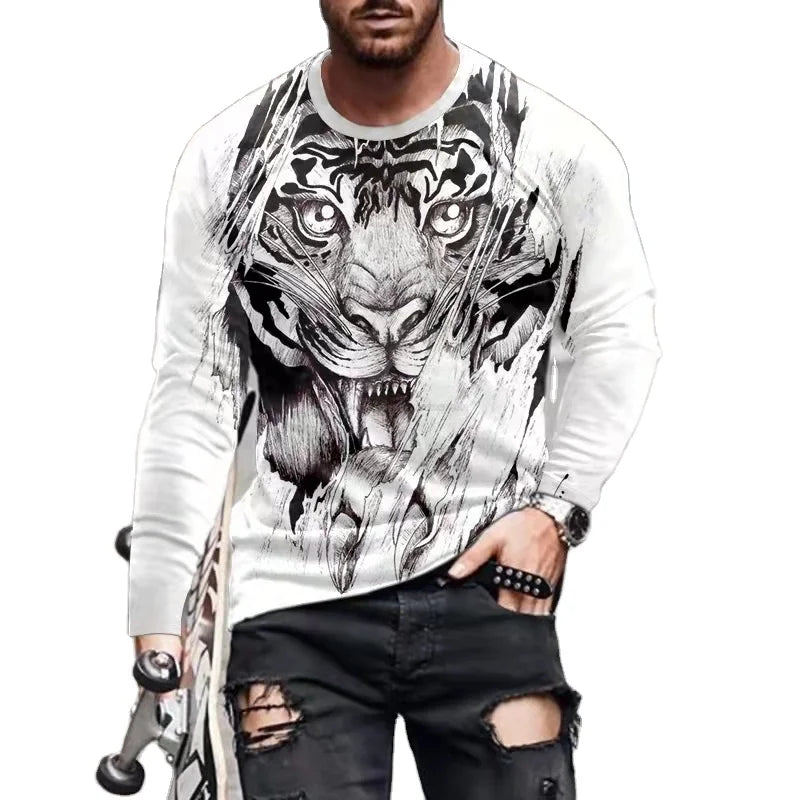 Wholesale Custom Full Sleeve Shirts for Men All Over Printed Long-Sleeved Professional Formal Shirt for Men Crew Neck Tees