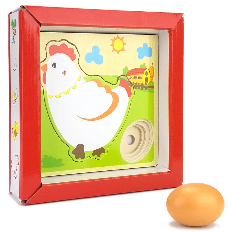 Montessori Wooden 3D Chickens Grow Multi-Layer Puzzle Early Educational Puzzle Children Cognitive Toys for Kids Boys Girls