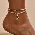 Vintage Bohemian Foot Chain Snake Anklet Wholesale Anklets Beach Barefoot Double Layered Anklet Leg Bracelet for Women and Girl