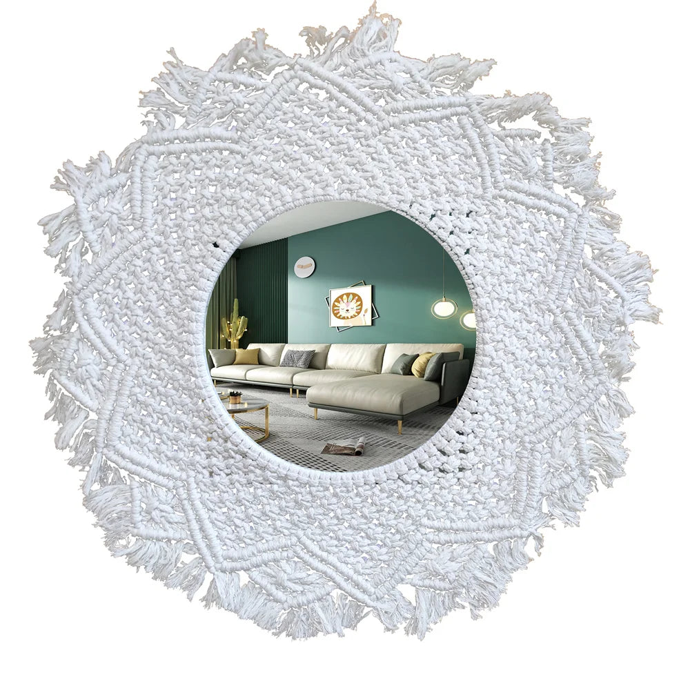 Custom Home Decor Modern Luxury Round Art Bedroom Bathroom Decorative hang Wall Macrame Mirror Miroir Spiegel Espejo