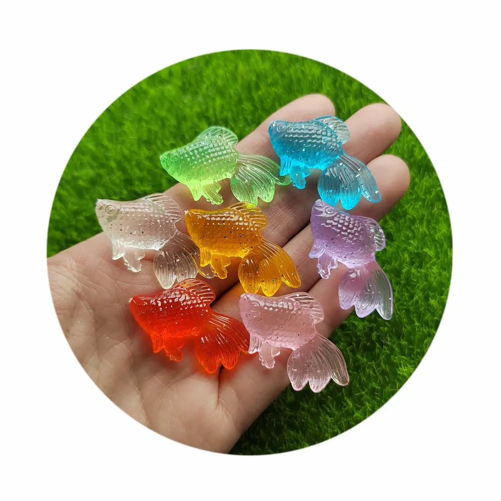 Transparent Glow in Dark Goldfish Figurines Resin Fish Kawaii Cabochons Luminous Animal Miniature Landscape Home Ornament