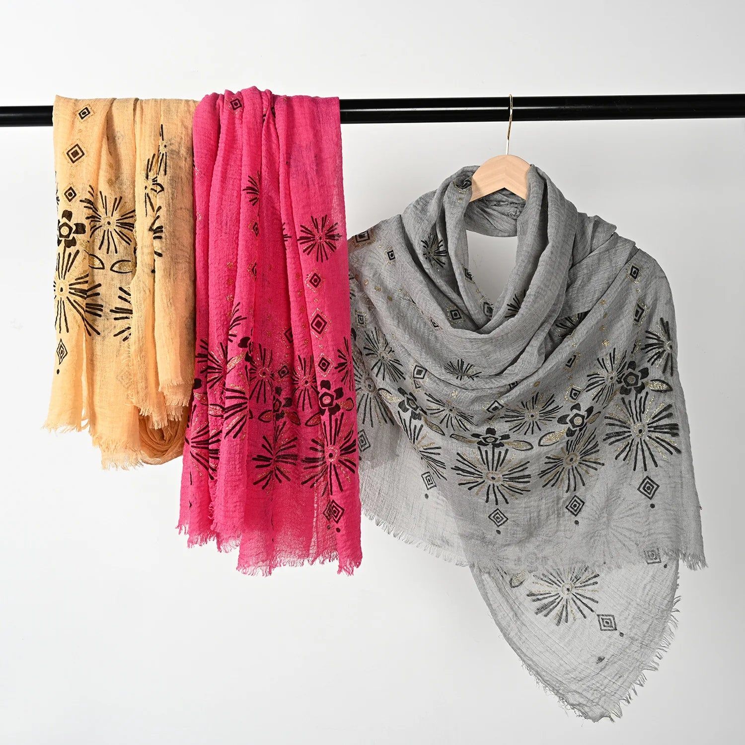 Classic Simple Ethnic Shawls Winter Super Soft Plain Solid Color Scarves for Women Printed Polyester Scarf