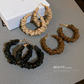 2022 Winter Jewelry S925 Post Leather Hoop Earrings 42mm Hollow Hoop Leather Clip On Earrings For Women Party