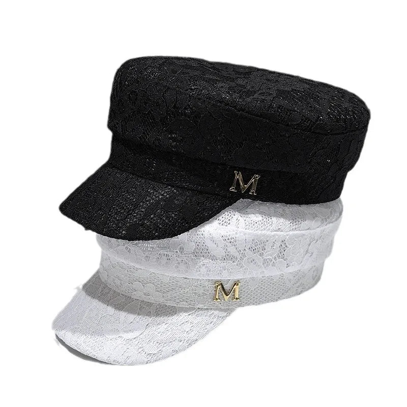 Summer Elegant Female Beret Newsboy Octagon Cap Flat Top Metal Hollow Thin Lace Baker Boy Beret Outdoor Applicable Scene
