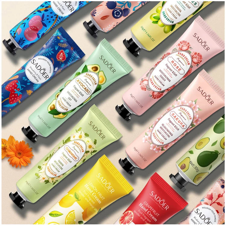 OEM Private Label SADOER Natural Fruit Plant Extract Richly Hydrating Deluxe Hand Lotion Nourishing Moisturizing Hand Cream