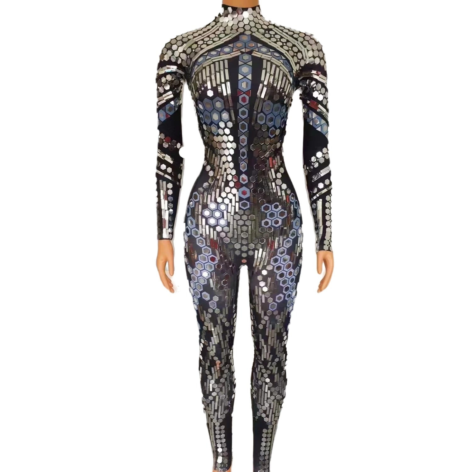 Sequin Bodysuit Plus Size Dance Leotard Stage Performance Wear Women Sexy Club Party Bodycon One Piece Rhinestone Jumpsuit