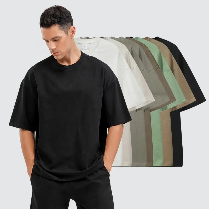 300 GSM Quality 100 Cotton t Shirt Mens Cotton High Neck Shirts Custom Print Oversize Drop Shoulder Cotton Tee