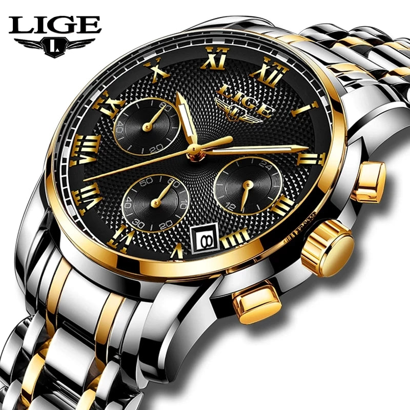Quartz Watch LIGE 9849 Clock New Mens Watches Top New Luxury All Steel Men Fashion Business Wristwatch Waterproof Chronograph