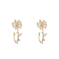 Korean Luxury Jewelry 14K Gold Plated Earring Personality Flowers Earrings Metal Copper Inlaid Zircon Earrings for Women