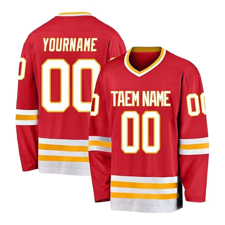 100% Polyester Men's Ice Hockey Jersey Customizable Long Sleeve Tapered Fit with Flatlock Seams OEM Custom Team Shirt Design