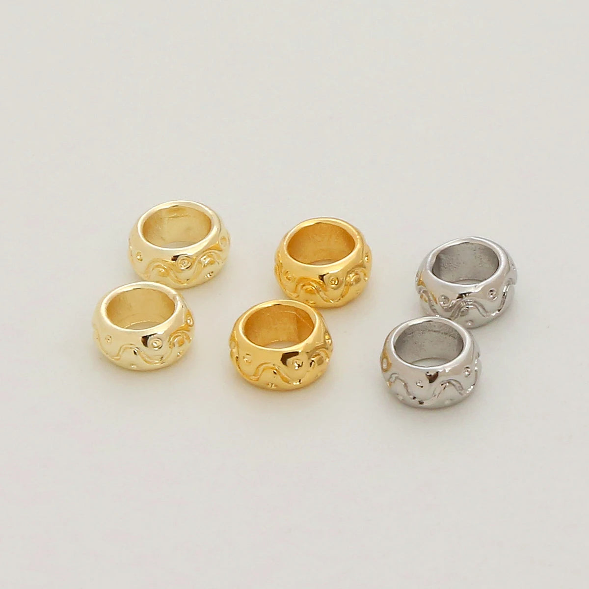 14K Gold Plated Brass Macroporous Spacer Beads DIY Jewelry Accessories Loose Beads Wavy Pattern Flat Beads