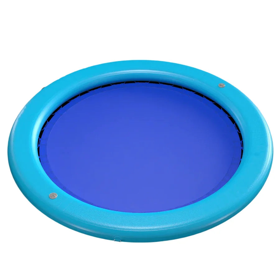 8ft Round Inflatable Water Hammock Ultra Rigid Drop Stitch Floating Dock with Mesh Center for Tanning Swimming & Lake Relaxation