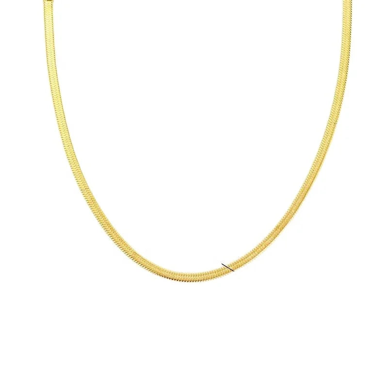 Fashion Trendy Unisex Stainless Steel Jewelry Herringbone Thick Bold 18K Gold Snake Chain Choker Necklace