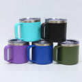 Custom Logo 12oz 14oz Powder Coated Insulated Stainless Steel Coffee Mugs Handle Double Wall Vacuum Tumbler Cup With Lid