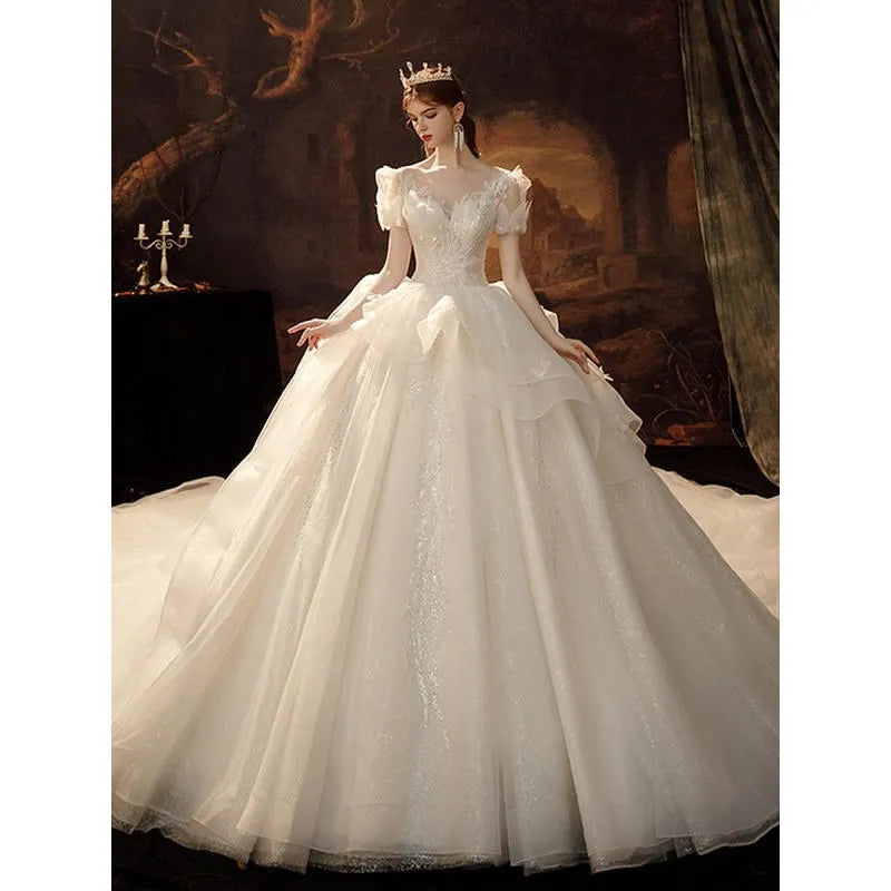 AL1510 Luxury Wedding Dresses Lace Soft Tulle Lace for Bridal African Lace Fabric Nigerian Plus-size Wedding Dress Ball Gown