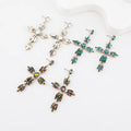 Newest Exaggerated Rhinestone Cross Dangle Earrings Glass Crystal Large Cross Stud Earrings for Woman