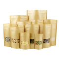 Stand-Up White Kraft Paper Reusable Zipper Regular Heat Sealable Food Packaging Multi-Bags with Matte Window