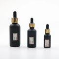 Custom Decoration 20ml 30ml 50ml Matte Frosted Black Glass Dropper Bottle with Gold Cap