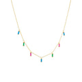Luxury Boho Rectangle Colourful Rainbow Zircon Charm Choker Gold Plated 925 Sterling Silver Tassel Necklace for Women Girls