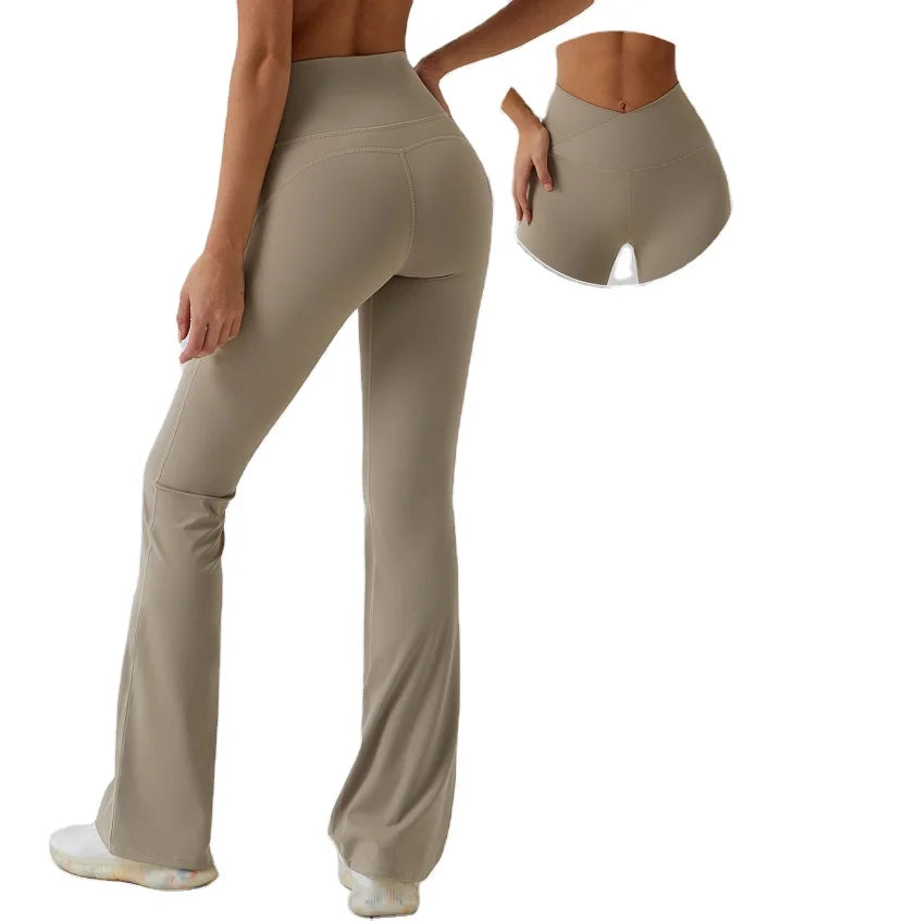 Whole Sale Customized logo High Waist Flared Pants Dance Sportswear Fitness Exercise Yoga Leggings With Raised Hips