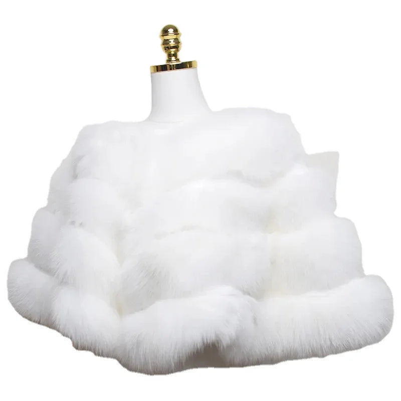 MWFur Custom Made Fox Fur Shawl for Winter Fashion Colorful Women Thicken Wrap Luxury Sliver Fox Skin Cape