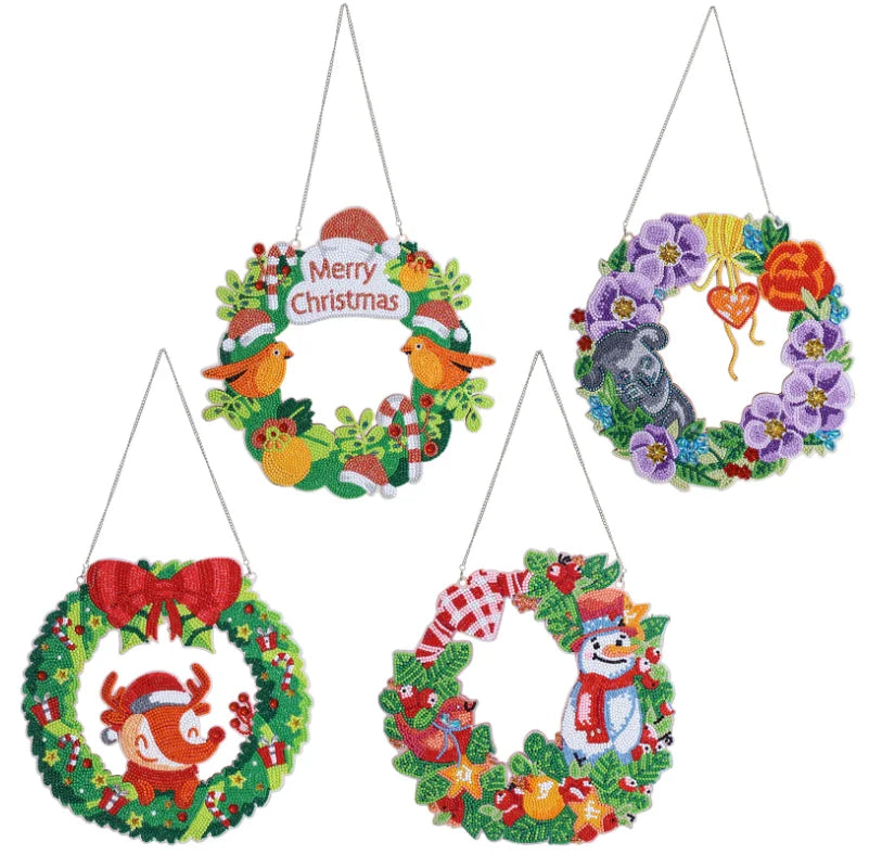 R-W01-06 DIY Diamond Painting Wreath Window Decoration Home Christmas Garland with Embroidered Diamond for Decorative Purpose