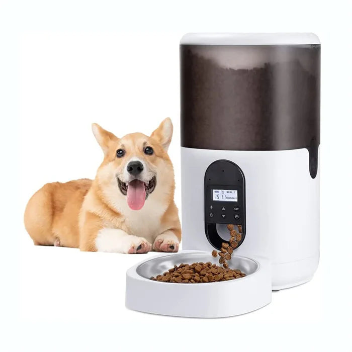 Smart Dog Food Dispenser for Cat Puppy Automatic with Stainless Steel Bowl App Control 10 Meal Plans Per Day Plastic Material