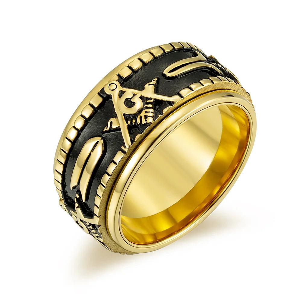 Custom Wholesale Stainless Steel Ring Vintage Silver Gold Freemasonry Men's Ring
