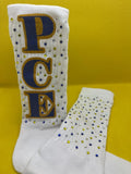 Cheer Leading Team Custom Made Rhinestone Socks for Cheer and Dance Bling Initial Ankle Socks Ruffled Rhinestones Sparkle