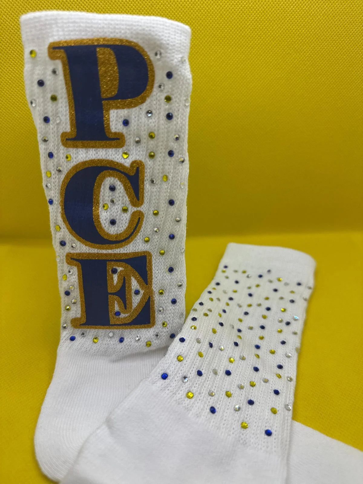 Cheer Leading Team Custom Made Rhinestone Socks for Cheer and Dance Bling Initial Ankle Socks Ruffled Rhinestones Sparkle