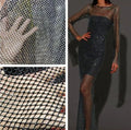 Beige Rhinestones Lace Stone  Mesh Fabric Meta Sequins Rhinestones Mesh Fabric for Cloth