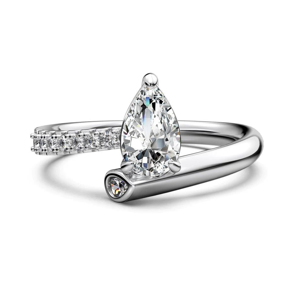 Dylam Iced Out Factory Direct Sale Pear Shape S925 Sterling Silver Ring Cz Cubic Zirconia Engagement Wedding  Rings for Women