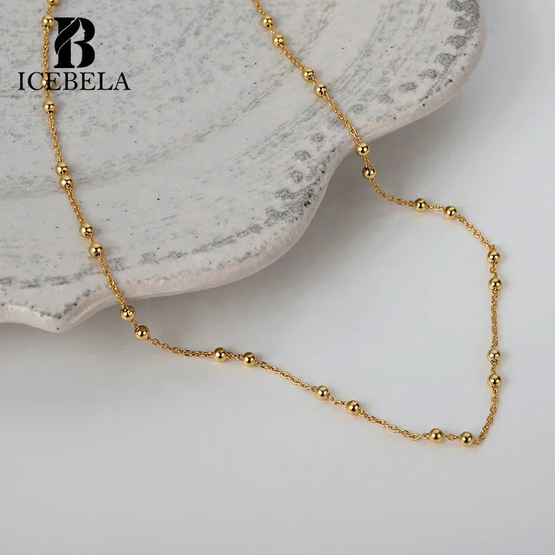 ICEBELA Jewelry 925 Sterling Silver Simple Style Round Bead Necklace Women's Short Clavicle Chain Bead Choker Necklace