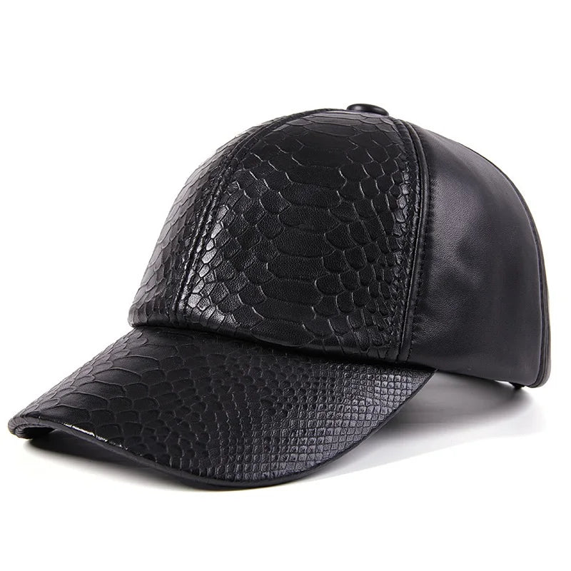R065 Sheepskin Leather Baseball Cap Warm Leisure  Flat Top Visor Cap Male Genuine Leather Hat Leather Trucker Hats
