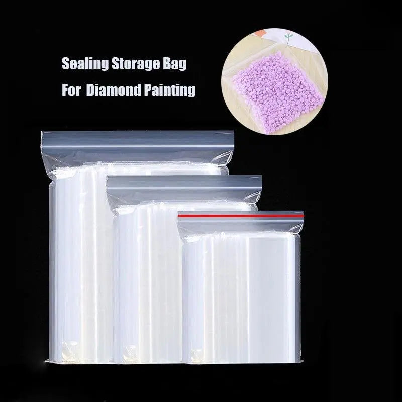 Lot of 500pcs PET Transparent Self-sealing Bag for Diamond Painting Beads Diamonds Red Sealing Storage Bag